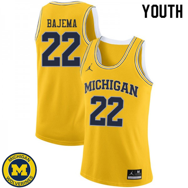 Youth Michigan Wolverines #22 Cole Bajema Yellow Fashion Basketball Jersey